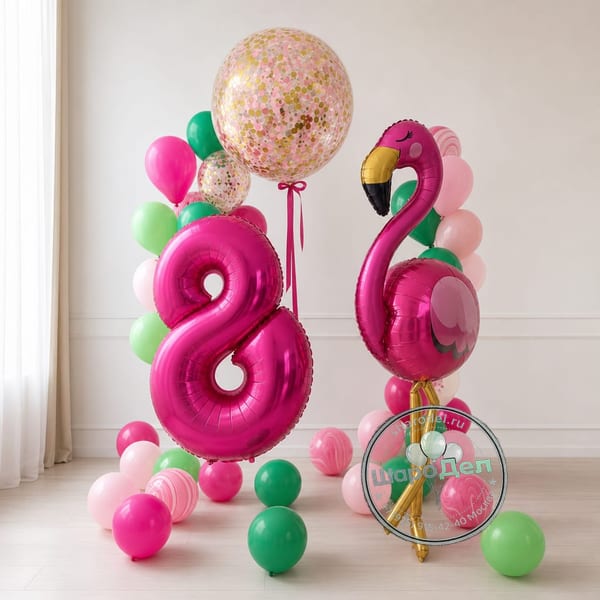 Композиция Фламинго с цифрой 8